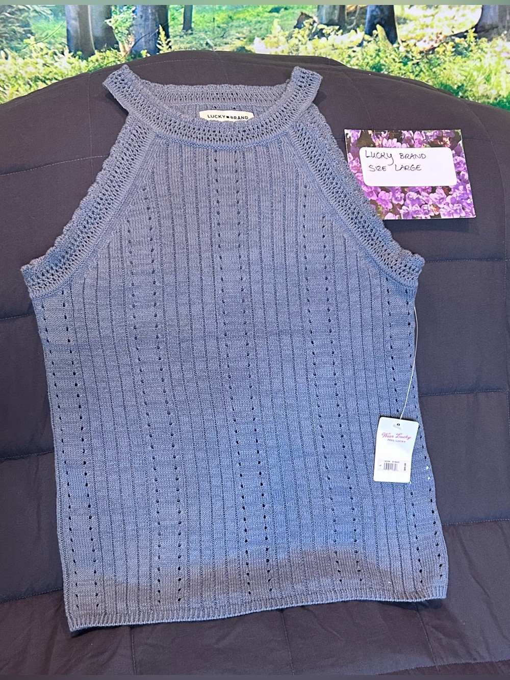 Lucky Brand Blue-Gray Ribbed Knit Sleeveless Top